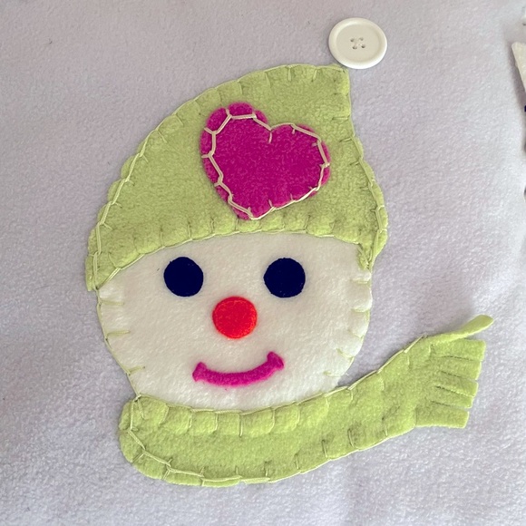 Hand Crafted Holiday Accent Pillows Fringed Fleece Covered with Snowman Patch - Picture 5 of 5